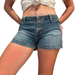 Vintage Y2K‎ 90's Grunge Low Rise Snap Fly Denim Shorts By American Eagle Size 2